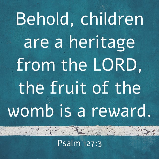  Behold, children are a heritage from the LORD, the fruit of the womb is a reward.   - Psalm 127:3 
