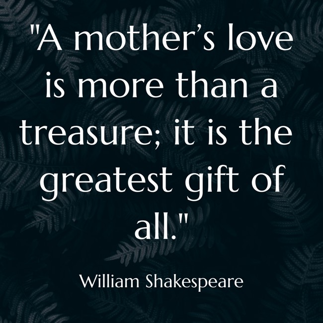  A mother’s love is more than a treasure; it is the greatest gift of all.   - William Shakespeare 
