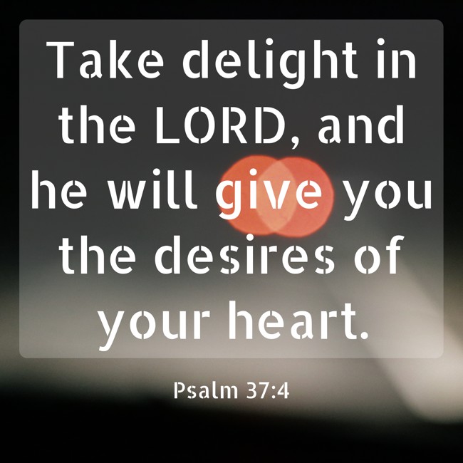 Take delight in the LORD, and he will give you the desires of your heart. - Psalm 37:4