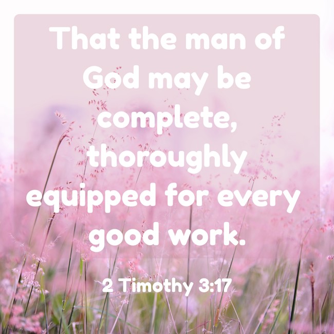 That the man of God may be complete, thoroughly equipped for every good work. - 2 Timothy 3:17
