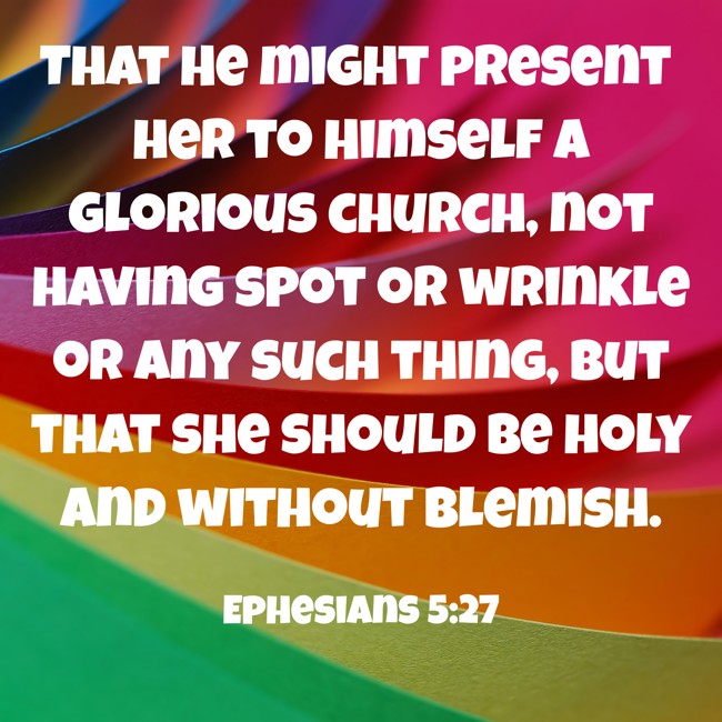 That He might present her to Himself a glorious church, not having spot or wrinkle or any such thing, but that she should be holy and without blemish. - Ephesians 5:27