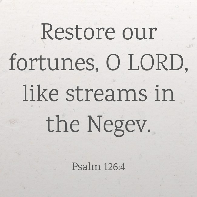 Restore our fortunes, O LORD, like streams in the Negev. - Psalm 126:4