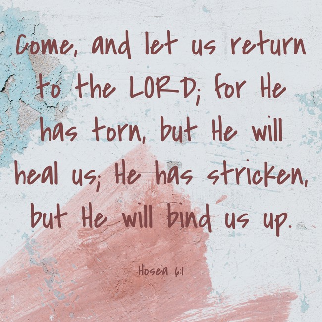 Come, and let us return to the LORD; for He has torn, but He will heal us; He has stricken, but He will bind us up. - Hosea 6:1
