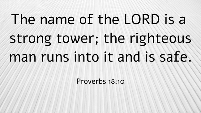 The name of the LORD is a strong tower; the righteous man runs into it and is safe. - Proverbs 18:10