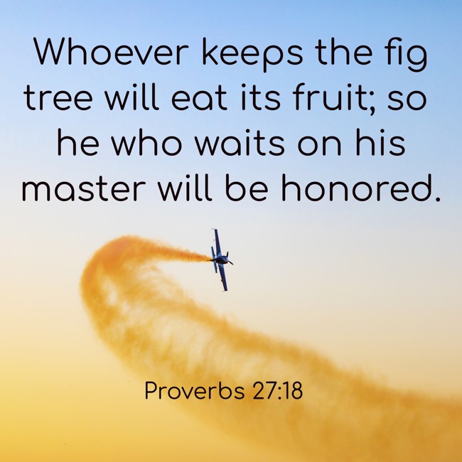 Whoever keeps the fig tree will eat its fruit; so he who waits on his master will be honored. - Proverbs 27:18