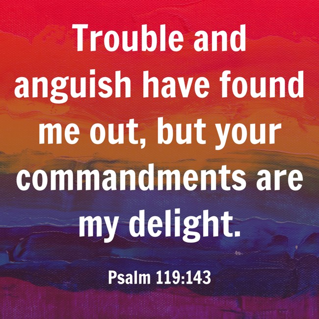 Trouble and anguish have found me out, but your commandments are my delight. - Psalm 119:143