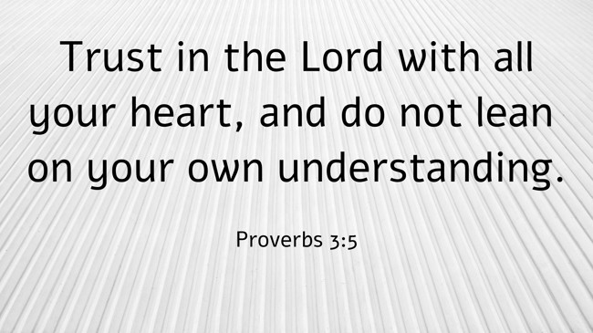 Trust in the Lord with all your heart, and do not lean on your own understanding. - Proverbs 3:5