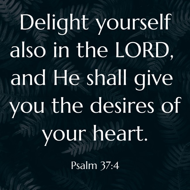 Delight yourself also in the LORD, and He shall give you the desires of your heart. - Psalm 37:4
