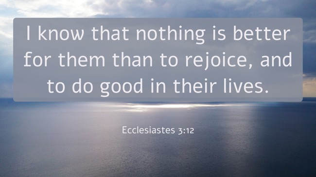 I know that nothing is better for them than to rejoice, and to do good in their lives. - Ecclesiastes 3:12
