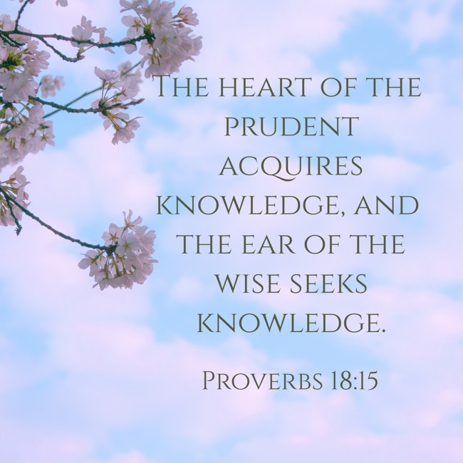 The heart of the prudent acquires knowledge, and the ear of the wise seeks knowledge. - Proverbs 18:15