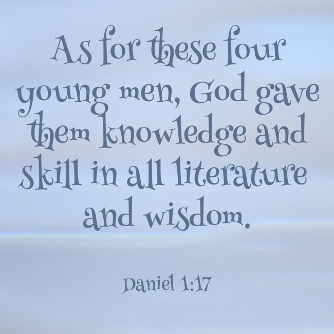 As for these four young men, God gave them knowledge and skill in all literature and wisdom. - Daniel 1:17