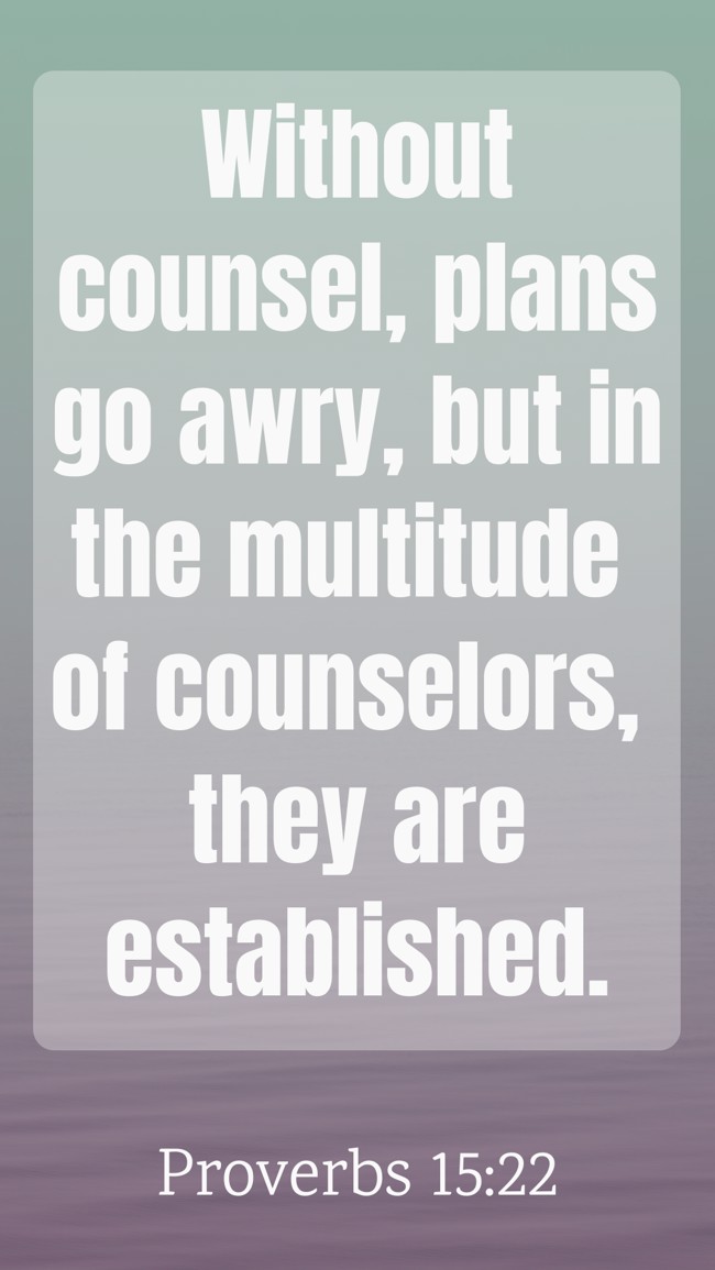 Without counsel, plans go awry, but in the multitude of counselors, they are established. - Proverbs 15:22