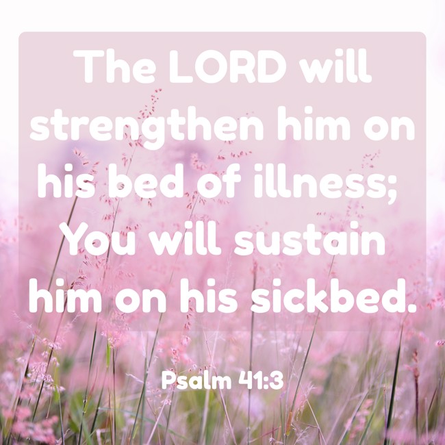 The LORD will strengthen him on his bed of illness; You will sustain him on his sickbed. - Psalm 41:3