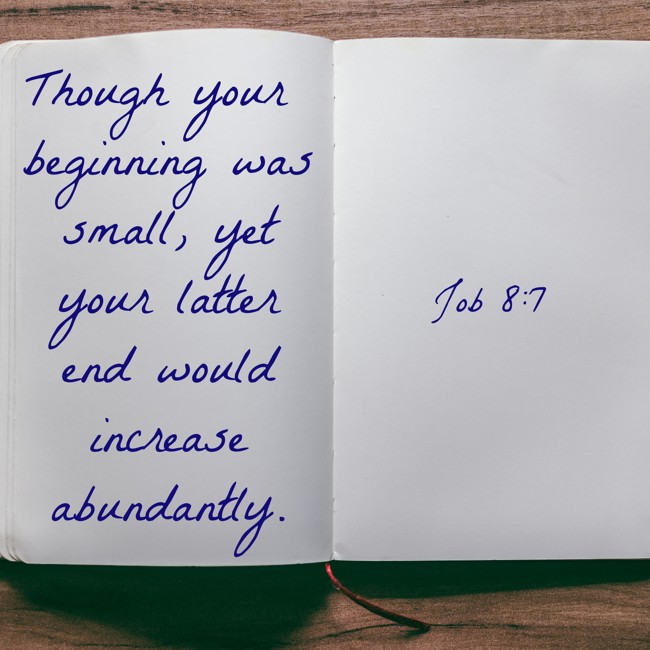 Though your beginning was small, yet your latter end would increase abundantly. - Job 8:7