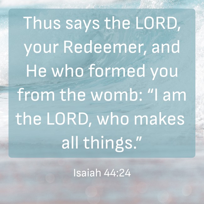 Thus says the LORD, your Redeemer, and He who formed you from the womb: “I am the LORD, who makes all things.” - Isaiah 44:24