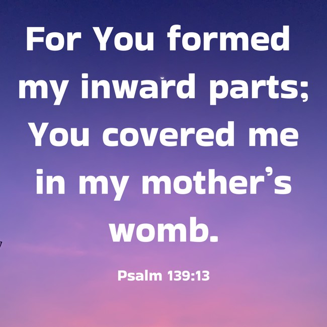 For You formed my inward parts; You covered me in my mother’s womb. - Psalm 139:13