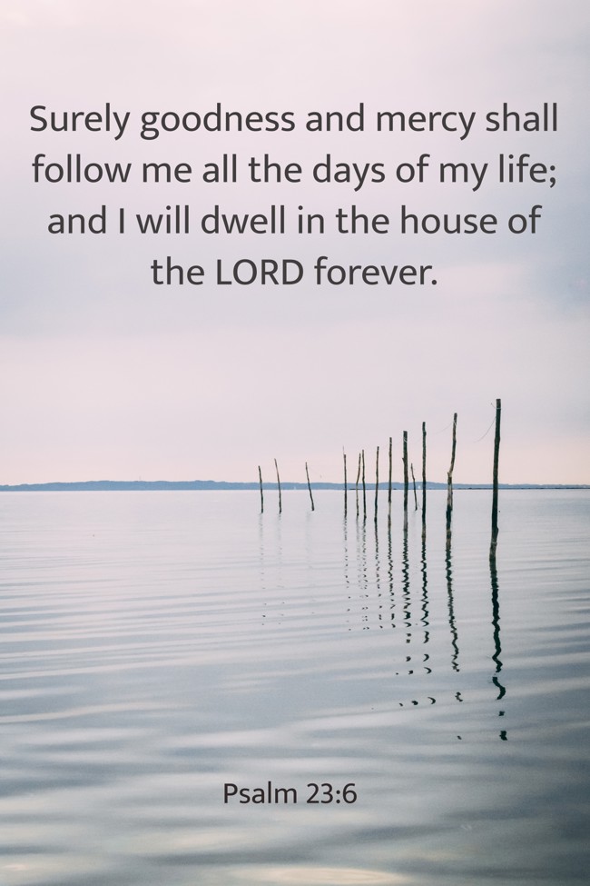 Surely goodness and mercy shall follow me all the days of my life; and I will dwell in the house of the LORD forever. - Psalm 23:6
