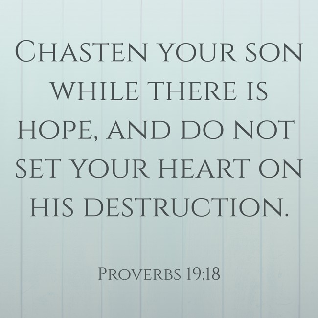 Chasten your son while there is hope, and do not set your heart on his destruction. - Proverbs 19:18