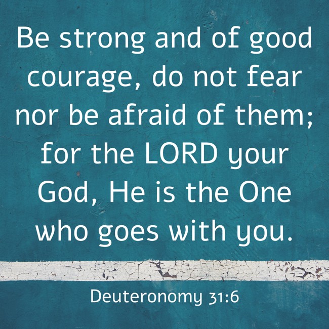 Be strong and of good courage, do not fear nor be afraid of them; for the LORD your God, He is the One who goes with you. - Deuteronomy 31:6