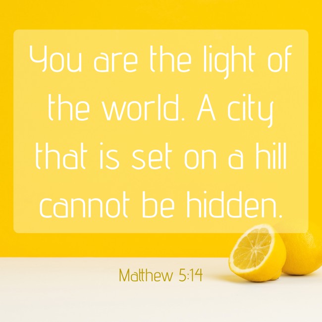 You are the light of the world. A city that is set on a hill cannot be hidden. - Matthew 5:14