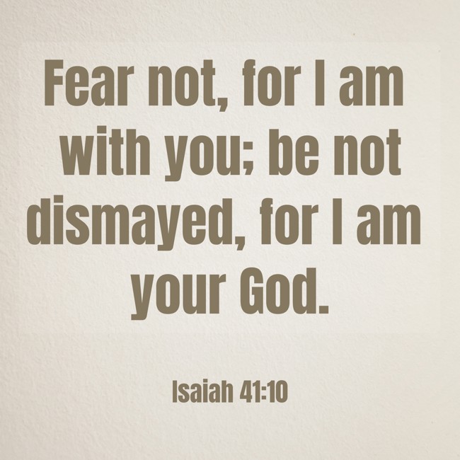 Fear not, for I am with you; be not dismayed, for I am your God. - Isaiah 41:10