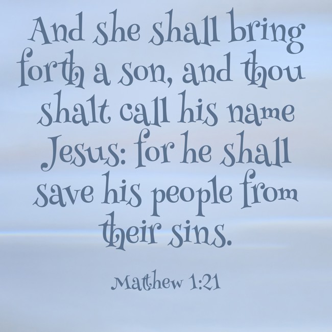 And she shall bring forth a son, and thou shalt call his name Jesus: for he shall save his people from their sins. - Matthew 1:21