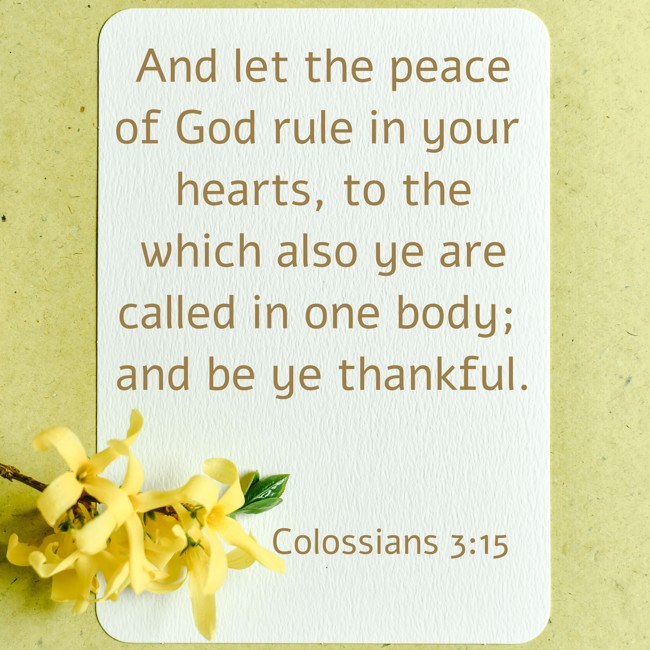 And let the peace of God rule in your hearts, to the which also ye are called in one body; and be ye thankful. - Colossians 3:15