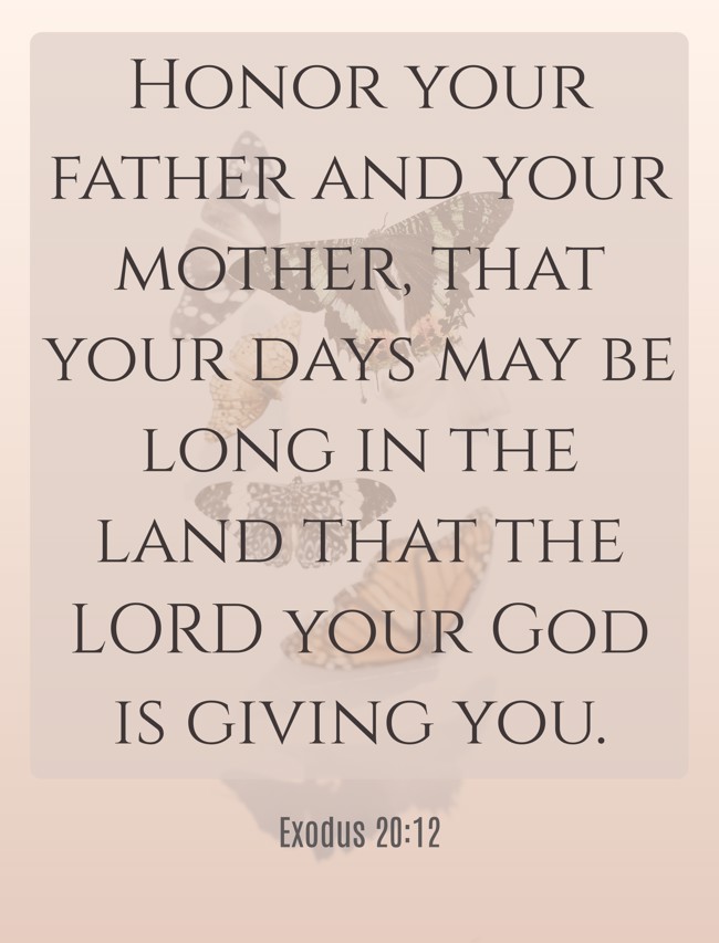  Honor your father and your mother, that your days may be long in the land that the LORD your God is giving you.   - Exodus 20:12 