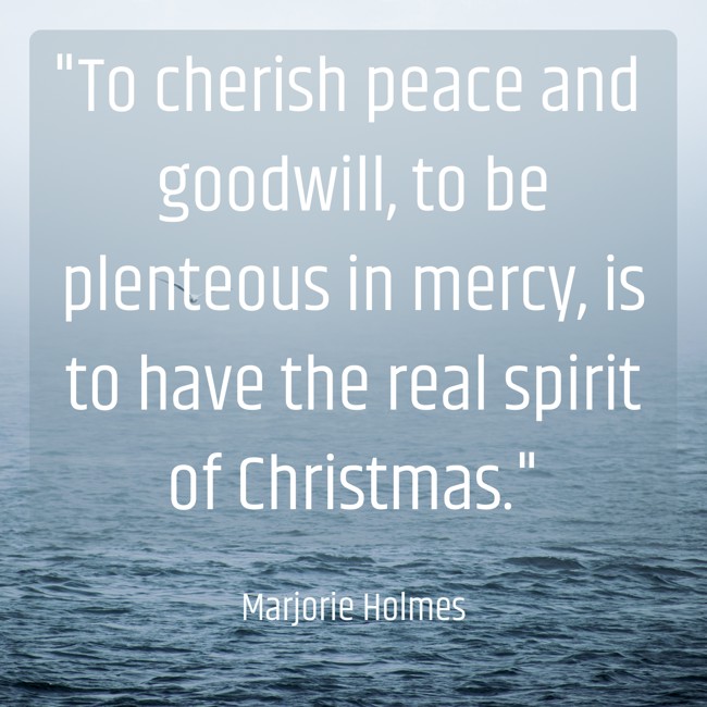 To cherish peace and goodwill, to be plenteous in mercy, is to have the real spirit of Christmas. - Marjorie Holmes