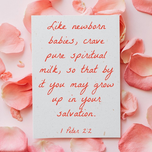 Like newborn babies, crave pure spiritual milk, so that by it you may grow up in your salvation. - 1 Peter 2:2