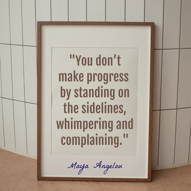 You don’t make progress by standing on the sidelines, whimpering and complaining. - Maya Angelou
