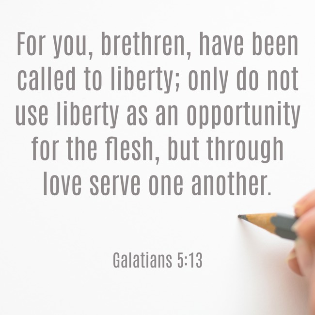 For you, brethren, have been called to liberty; only do not use liberty as an opportunity for the flesh, but through love serve one another. - Galatians 5:13
