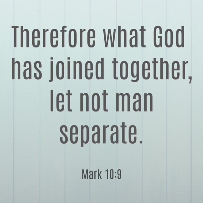 Therefore what God has joined together, let not man separate. - Mark 10:9