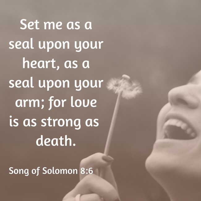 Set me as a seal upon your heart, as a seal upon your arm; for love is as strong as death. - Song of Solomon 8:6