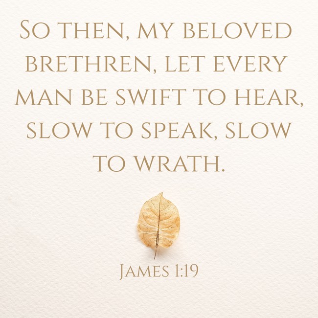 So then, my beloved brethren, let every man be swift to hear, slow to speak, slow to wrath. - James 1:19