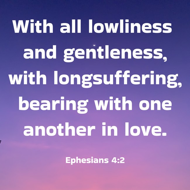 With all lowliness and gentleness, with longsuffering, bearing with one another in love. - Ephesians 4:2