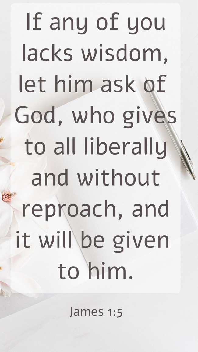  If any of you lacks wisdom, let him ask of God, who gives to all liberally and without reproach, and it will be given to him.   - James 1:5 