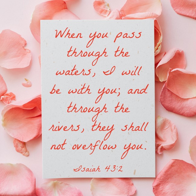  When you pass through the waters, I will be with you; and through the rivers, they shall not overflow you.   - Isaiah 43:2 