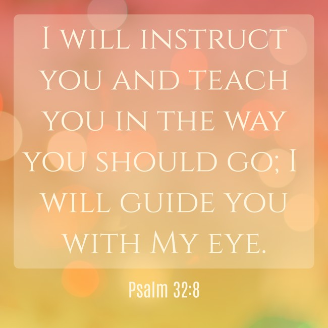  I will instruct you and teach you in the way you should go; I will guide you with My eye.   - Psalm 32:8 