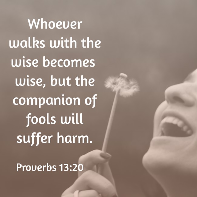 Whoever walks with the wise becomes wise, but the companion of fools will suffer harm. - Proverbs 13:20