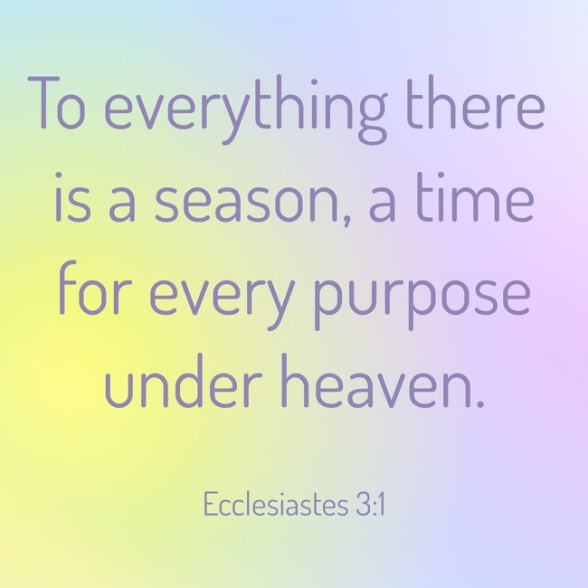 To everything there is a season, a time for every purpose under heaven. - Ecclesiastes 3:1