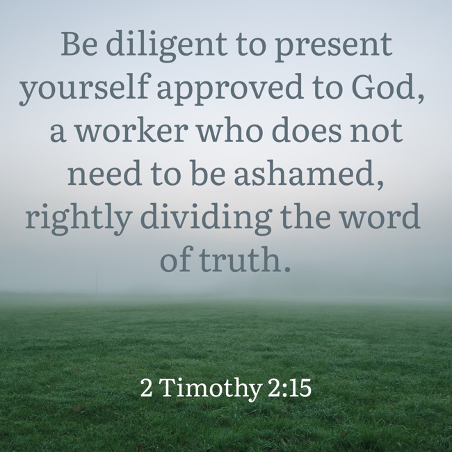 Be diligent to present yourself approved to God, a worker who does not need to be ashamed, rightly dividing the word of truth. - 2 Timothy 2:15