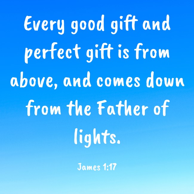 Every good gift and perfect gift is from above, and comes down from the Father of lights. - James 1:17