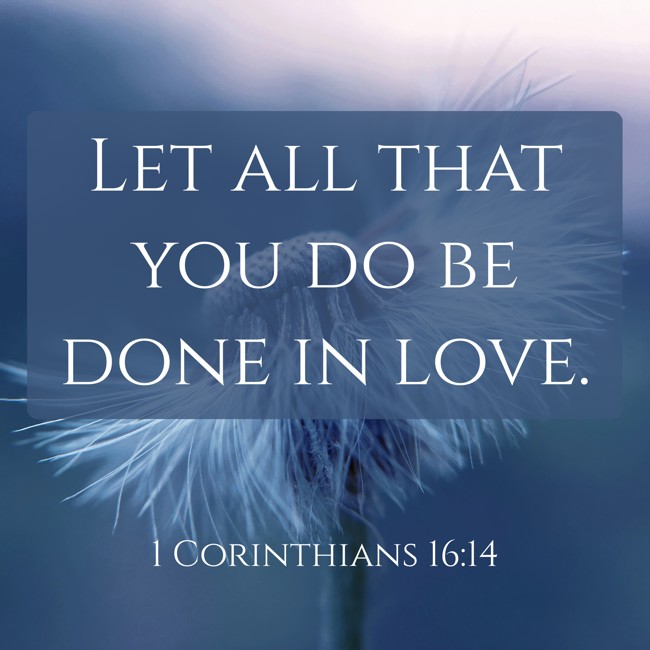  Let all that you do be done in love.   - 1 Corinthians 16:14 
