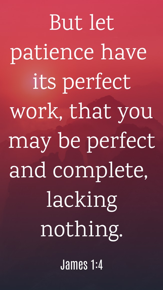  But let patience have its perfect work, that you may be perfect and complete, lacking nothing.   - James 1:4 