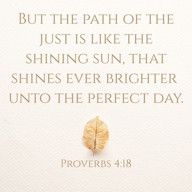  But the path of the just is like the shining sun, that shines ever brighter unto the perfect day.   - Proverbs 4:18 
