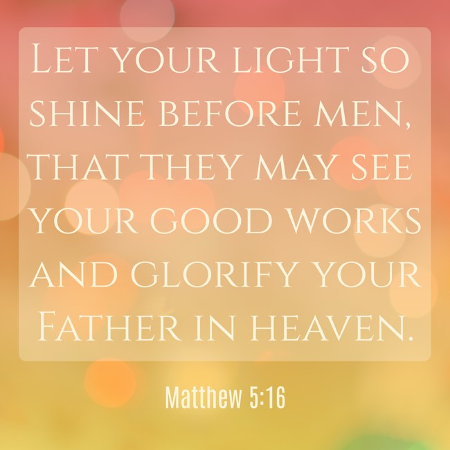  Let your light so shine before men, that they may see your good works and glorify your Father in heaven.   - Matthew 5:16 