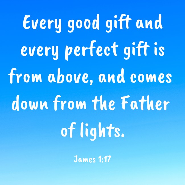  Every good gift and every perfect gift is from above, and comes down from the Father of lights.   - James 1:17 