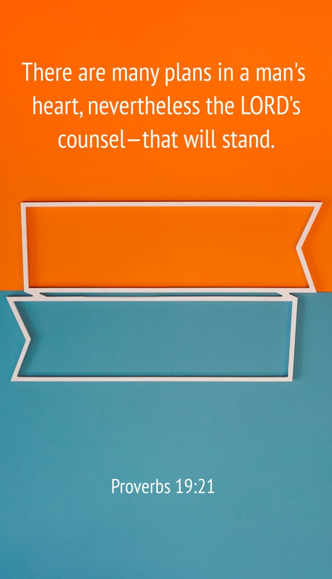  There are many plans in a man's heart, nevertheless the LORD's counsel—that will stand.   - Proverbs 19:21 