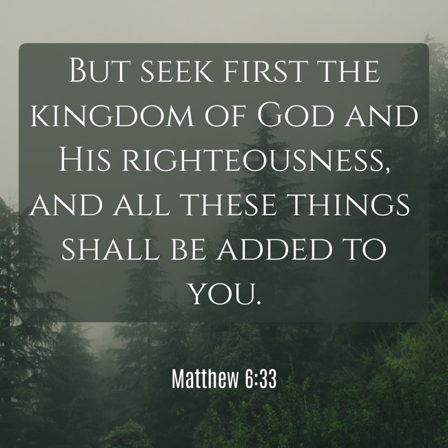  But seek first the kingdom of God and His righteousness, and all these things shall be added to you.   - Matthew 6:33 